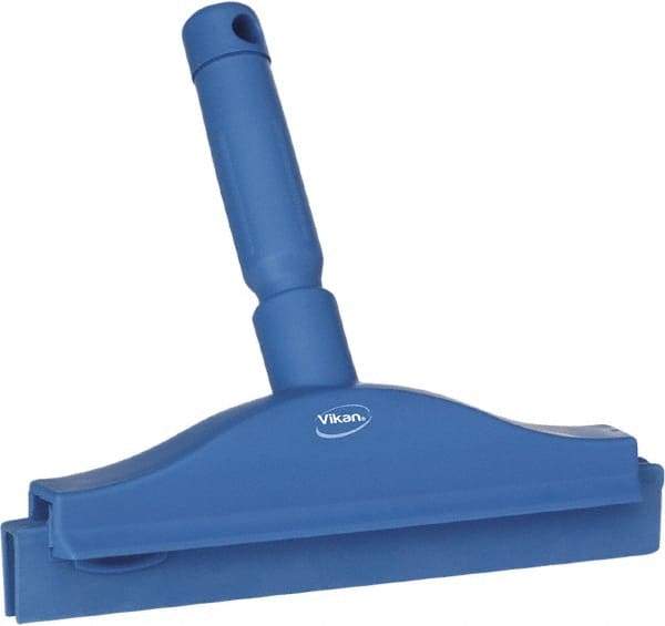 Vikan - 10" Rubber Blade Floor Squeegee - Double Edge, Blue, Plastic Holder - Americas Industrial Supply