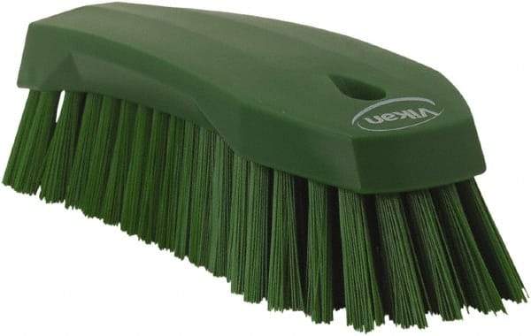 Vikan - 1.3" Bristle Length, Polyester Utility Scrub Brush - 7" Long x 3" Wide Head, 8" OAL, Green, Polypropylene Block - Americas Industrial Supply