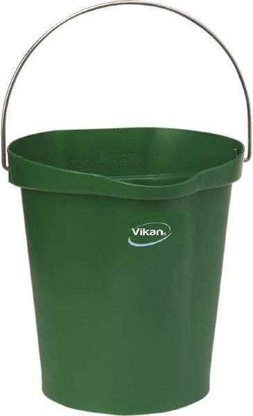Vikan - 3 Gal, Polypropylene Round Green Single Pail with Pour Spout - Handle Included - Americas Industrial Supply
