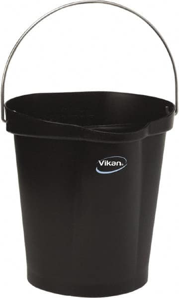 Vikan - 3 Gal, Polypropylene Round Black Single Pail with Pour Spout - Handle Included - Americas Industrial Supply