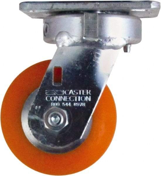 Caster Connection - 4" Diam x 2" Wide x 5-5/8" OAH Top Plate Mount Swivel Caster - Polyurethane on Aluminum, 700 Lb Capacity, Sealed Precision Ball Bearing, 4 x 4-1/2" Plate - Americas Industrial Supply