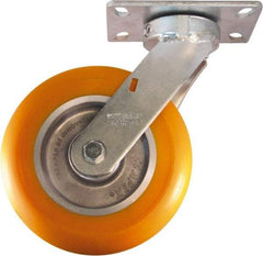 Caster Connection - 8" Diam x 2" Wide x 10-1/8" OAH Top Plate Mount Swivel Caster - Polyurethane on Aluminum, 1,200 Lb Capacity, Sealed Precision Ball Bearing, 4-1/2 x 6-1/4" Plate - Americas Industrial Supply