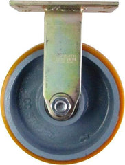 Caster Connection - 8" Diam x 3" Wide x 10-1/8" OAH Top Plate Mount Rigid Caster - Polyurethane on Iron, 2,300 Lb Capacity, Sealed Precision Ball Bearing, 4-1/2 x 6-1/4" Plate - Americas Industrial Supply