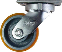 Caster Connection - 6" Diam x 3" Wide x 7-1/2" OAH Top Plate Mount Swivel Caster - Polyurethane on Iron, 2,300 Lb Capacity, Sealed Precision Ball Bearing, 4-1/2 x 6-1/4" Plate - Americas Industrial Supply