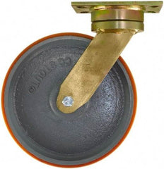 Caster Connection - 10" Diam x 2" Wide x 12" OAH Top Plate Mount Swivel Caster - Polyurethane on Iron, 1,750 Lb Capacity, Sealed Precision Ball Bearing, 4-1/2 x 6-1/4" Plate - Americas Industrial Supply