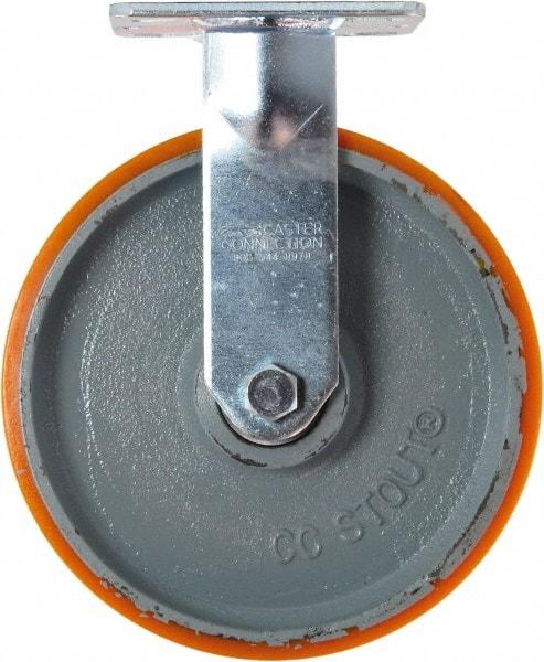 Caster Connection - 8" Diam x 2" Wide x 9-1/2" OAH Top Plate Mount Rigid Caster - Polyurethane on Iron, 1,500 Lb Capacity, Sealed Precision Ball Bearing, 4 x 4-1/2" Plate - Americas Industrial Supply