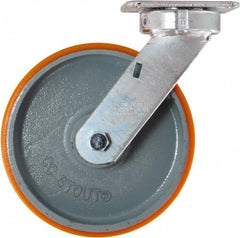 Caster Connection - 8" Diam x 2" Wide x 9-1/2" OAH Top Plate Mount Swivel Caster - Polyurethane on Iron, 1,500 Lb Capacity, Sealed Precision Ball Bearing, 4 x 4-1/2" Plate - Americas Industrial Supply