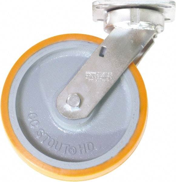 Caster Connection - 8" Diam x 2" Wide x 9-1/2" OAH Top Plate Mount Swivel Caster - Polyurethane on Iron, 1,500 Lb Capacity, Sealed Precision Ball Bearing, 4 x 4-1/2" Plate - Americas Industrial Supply