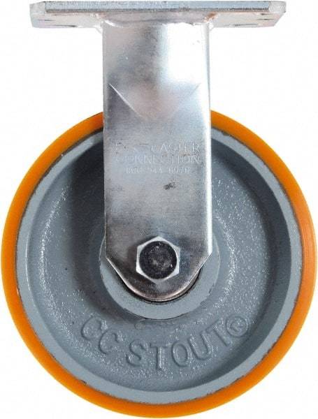 Caster Connection - 6" Diam x 2" Wide x 7-1/2" OAH Top Plate Mount Rigid Caster - Polyurethane on Iron, 1,250 Lb Capacity, Sealed Precision Ball Bearing, 4 x 4-1/2" Plate - Americas Industrial Supply