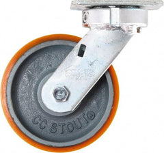 Caster Connection - 6" Diam x 2" Wide x 7-1/2" OAH Top Plate Mount Swivel Caster - Polyurethane on Iron, 1,250 Lb Capacity, Sealed Precision Ball Bearing, 4 x 4-1/2" Plate - Americas Industrial Supply