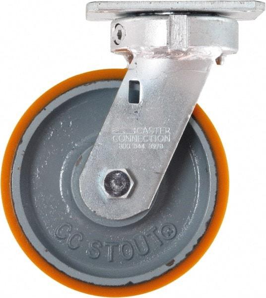 Caster Connection - 6" Diam x 2" Wide x 7-1/2" OAH Top Plate Mount Swivel Caster - Polyurethane on Iron, 1,250 Lb Capacity, Sealed Precision Ball Bearing, 4 x 4-1/2" Plate - Americas Industrial Supply