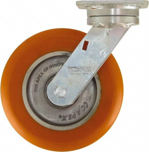 Caster Connection - 8" Diam x 2" Wide x 9-1/2" OAH Top Plate Mount Swivel Caster - Polyurethane on Aluminum, 1,200 Lb Capacity, Sealed Precision Ball Bearing, 4 x 4-1/2" Plate - Americas Industrial Supply