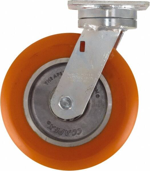 Caster Connection - 8" Diam x 2" Wide x 9-1/2" OAH Top Plate Mount Swivel Caster - Polyurethane on Aluminum, 1,200 Lb Capacity, Sealed Precision Ball Bearing, 4 x 4-1/2" Plate - Americas Industrial Supply
