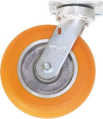 Caster Connection - 8" Diam x 2" Wide x 9-1/2" OAH Top Plate Mount Swivel Caster - Polyurethane on Aluminum, 1,200 Lb Capacity, Sealed Precision Ball Bearing, 4 x 4-1/2" Plate - Americas Industrial Supply
