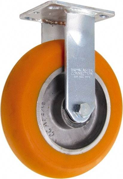 Caster Connection - 8" Diam x 2" Wide x 9-1/2" OAH Top Plate Mount Rigid Caster - Polyurethane on Aluminum, 1,200 Lb Capacity, Sealed Precision Ball Bearing, 4 x 4-1/2" Plate - Americas Industrial Supply