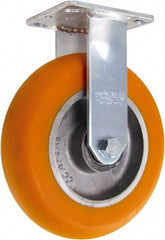 Caster Connection - 8" Diam x 2" Wide x 9-1/2" OAH Top Plate Mount Rigid Caster - Polyurethane on Aluminum, 1,200 Lb Capacity, Sealed Precision Ball Bearing, 4 x 4-1/2" Plate - Americas Industrial Supply