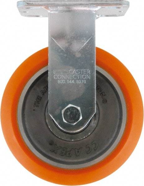 Caster Connection - 6" Diam x 2" Wide x 7-1/2" OAH Top Plate Mount Rigid Caster - Polyurethane on Aluminum, 1,000 Lb Capacity, Sealed Precision Ball Bearing, 4 x 4-1/2" Plate - Americas Industrial Supply