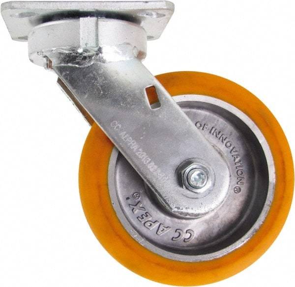 Caster Connection - 6" Diam x 2" Wide x 7-1/2" OAH Top Plate Mount Swivel Caster - Polyurethane on Aluminum, 1,000 Lb Capacity, Sealed Precision Ball Bearing, 4 x 4-1/2" Plate - Americas Industrial Supply