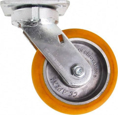 Caster Connection - 6" Diam x 2" Wide x 7-1/2" OAH Top Plate Mount Swivel Caster - Polyurethane on Aluminum, 1,000 Lb Capacity, Sealed Precision Ball Bearing, 4 x 4-1/2" Plate - Americas Industrial Supply