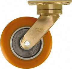 Caster Connection - 8" Diam x 2" Wide x 10-1/8" OAH Top Plate Mount Swivel Caster - Polyurethane on Aluminum, 1,200 Lb Capacity, Sealed Precision Ball Bearing, 4-1/2 x 6-1/4" Plate - Americas Industrial Supply