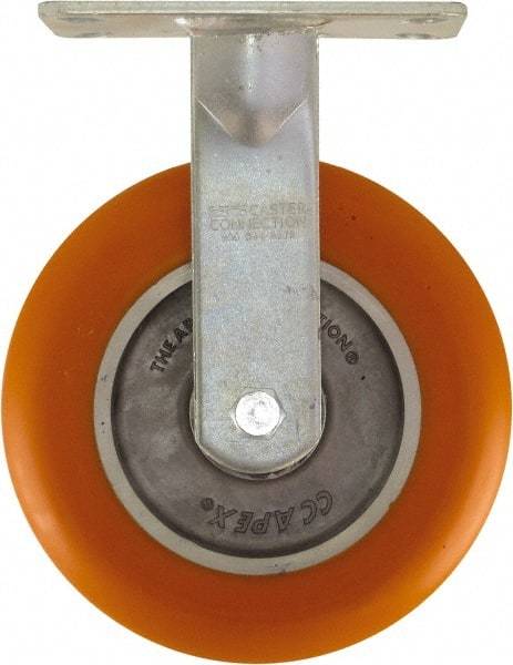 Caster Connection - 8" Diam x 2" Wide x 10-1/8" OAH Top Plate Mount Rigid Caster - Polyurethane on Aluminum, 1,200 Lb Capacity, Sealed Precision Ball Bearing, 4-1/2 x 6-1/4" Plate - Americas Industrial Supply