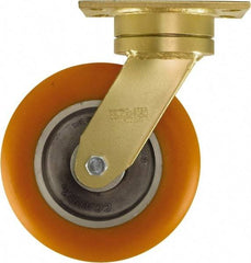 Caster Connection - 8" Diam x 2" Wide x 10-1/8" OAH Top Plate Mount Swivel Caster - Polyurethane on Aluminum, 1,200 Lb Capacity, Sealed Precision Ball Bearing, 4-1/2 x 6-1/4" Plate - Americas Industrial Supply