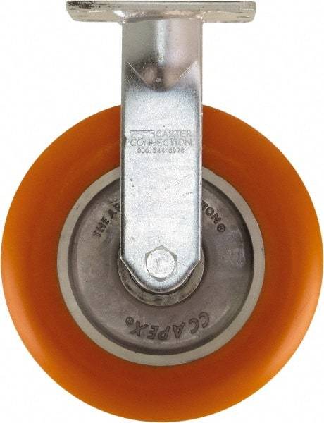 Caster Connection - 8" Diam x 2" Wide x 10-1/8" OAH Top Plate Mount Rigid Caster - Polyurethane on Aluminum, 1,200 Lb Capacity, Sealed Precision Ball Bearing, 4 x 4-1/2" Plate - Americas Industrial Supply