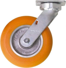 Caster Connection - 8" Diam x 2" Wide x 10-1/8" OAH Top Plate Mount Swivel Caster - Polyurethane on Aluminum, 1,200 Lb Capacity, Sealed Precision Ball Bearing, 4 x 4-1/2" Plate - Americas Industrial Supply