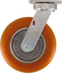 Caster Connection - 8" Diam x 2" Wide x 10-1/8" OAH Top Plate Mount Swivel Caster - Polyurethane on Aluminum, 1,200 Lb Capacity, Sealed Precision Ball Bearing, 4 x 4-1/2" Plate - Americas Industrial Supply
