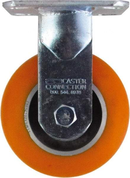 Caster Connection - 5" Diam x 2" Wide x 6-1/2" OAH Top Plate Mount Rigid Caster - Polyurethane on Aluminum, 750 Lb Capacity, Sealed Precision Ball Bearing, 4 x 4-1/2" Plate - Americas Industrial Supply