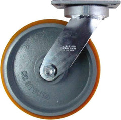 Caster Connection - 10" Diam x 3" Wide x 11-1/2" OAH Top Plate Mount Swivel Caster - Polyurethane on Iron, 2,750 Lb Capacity, Sealed Precision Ball Bearing, 4-1/2 x 6-1/4" Plate - Americas Industrial Supply