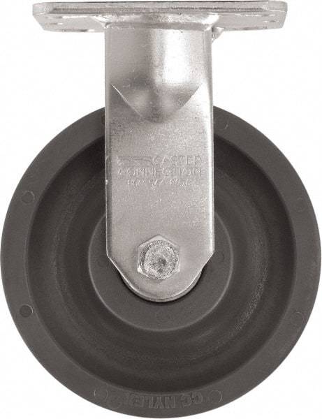 Caster Connection - 6" Diam x 2" Wide x 7-1/2" OAH Top Plate Mount Rigid Caster - High Grade Nylon, 1,500 Lb Capacity, Sealed Precision Ball Bearing, 4 x 4-1/2" Plate - Americas Industrial Supply