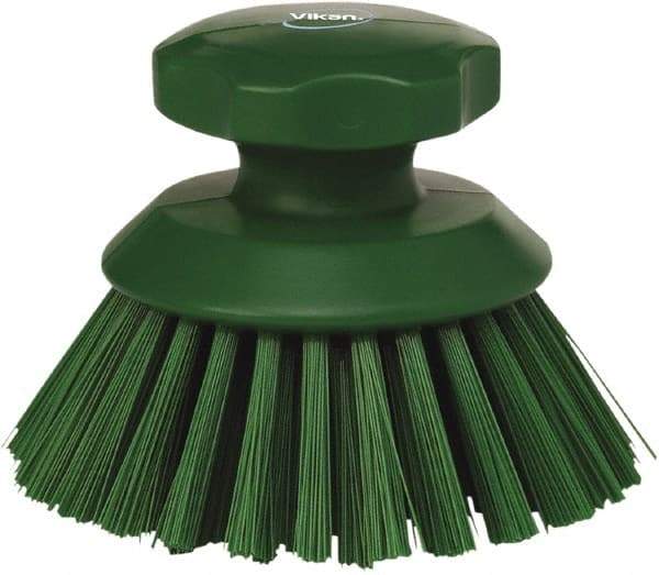 Vikan - 1-1/2" Bristle Length, Polyester Food Service Brush - 3-3/4" Long x 5" Wide Head, 5" OAL, Green, Polypropylene Block - Americas Industrial Supply