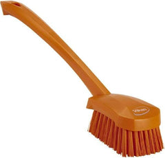 Vikan - 1.3" Bristle Length, Polyester Scrub Brush - 4" Long x 2-3/4" Wide Head, 15-3/4" OAL, Orange, Polypropylene Block - Americas Industrial Supply