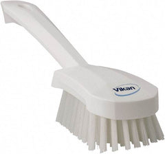 Vikan - 1.3" Bristle Length, Polyester Scrub Brush - 4-1/4" Long x 2-3/4" Wide Head, 10" OAL, White, Polypropylene Block - Americas Industrial Supply