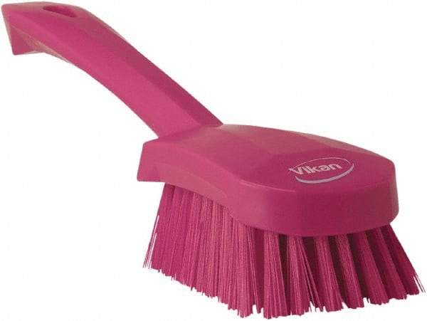 Vikan - 1.3" Bristle Length, Polyester Scrub Brush - 4-1/4" Long x 2-3/4" Wide Head, 10" OAL, Pink, Polypropylene Block - Americas Industrial Supply