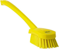 Vikan - 1.3" Bristle Length, Polyester Scrub Brush - 4" Long x 2-3/4" Wide Head, 15-3/4" OAL, Yellow, Polypropylene Block - Americas Industrial Supply