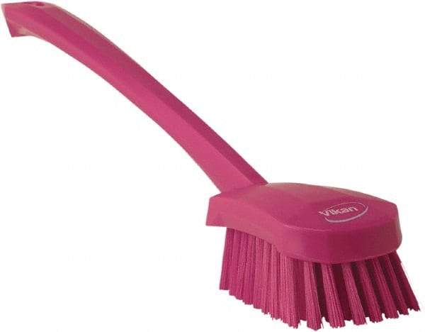Vikan - 1.3" Bristle Length, Polyester Scrub Brush - 4" Long x 2-3/4" Wide Head, 15-3/4" OAL, Pink, Polypropylene Block - Americas Industrial Supply
