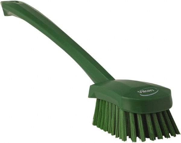 Vikan - 1.3" Bristle Length, Polyester Scrub Brush - 4" Long x 2-3/4" Wide Head, 15-3/4" OAL, Green, Polypropylene Block - Americas Industrial Supply