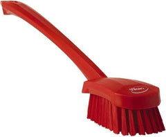 Vikan - 1.3" Bristle Length, Polyester Scrub Brush - 4" Long x 2-3/4" Wide Head, 15-3/4" OAL, Red, Polypropylene Block - Americas Industrial Supply