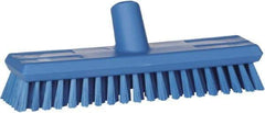 Vikan - 1.3" Bristle Length, Polyester Scrub Brush - 10-3/4" Long x 2-1/2" Wide Head, 11" OAL, European Threaded Handle, Blue, Polypropylene Block - Americas Industrial Supply