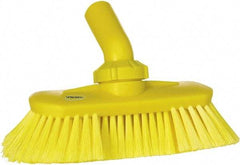 Vikan - 1-1/2" Bristle Length, Polyester Wash Brush - 7-3/4" Long x 3" Wide Head, 8" OAL, European Threaded Handle, Yellow, Polypropylene Block, Flagged - Americas Industrial Supply