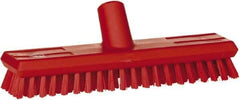 Vikan - 1" Bristle Length, Polyester Scrub Brush - 10-5/8" Long x 2-1/2" Wide Head, 11" OAL, European Threaded Handle, Red, Polypropylene Block - Americas Industrial Supply