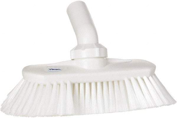 Vikan - 1-1/2" Bristle Length, Polyester Wash Brush - 7-3/4" Long x 3" Wide Head, 8" OAL, European Threaded Handle, White, Polypropylene Block, Flagged - Americas Industrial Supply
