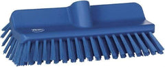 Vikan - 1-1/2" Bristle Length, Polyester Cleaning & Finishing Brush - 9-5/8" Long x 5" Wide Head, 10" OAL, European Threaded Handle, Blue, Polypropylene Block - Americas Industrial Supply