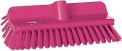 Vikan - 1-1/2" Bristle Length, Polyester Cleaning & Finishing Brush - 9-5/8" Long x 2-3/4" Wide Head, 10" OAL, European Threaded Handle, Pink, Polypropylene Block - Americas Industrial Supply