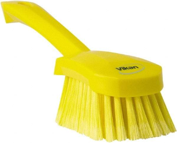 Vikan - 1.8" Bristle Length, Polyester Scrub Brush - 4-1/4" Long x 2-3/4" Wide Head, 10" OAL, Yellow, Polypropylene Block, Flagged - Americas Industrial Supply