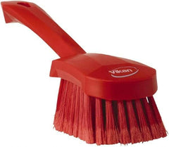 Vikan - 1.8" Bristle Length, Polyester Scrub Brush - 4-1/4" Long x 2-3/4" Wide Head, 10" OAL, Red, Polypropylene Block, Flagged - Americas Industrial Supply