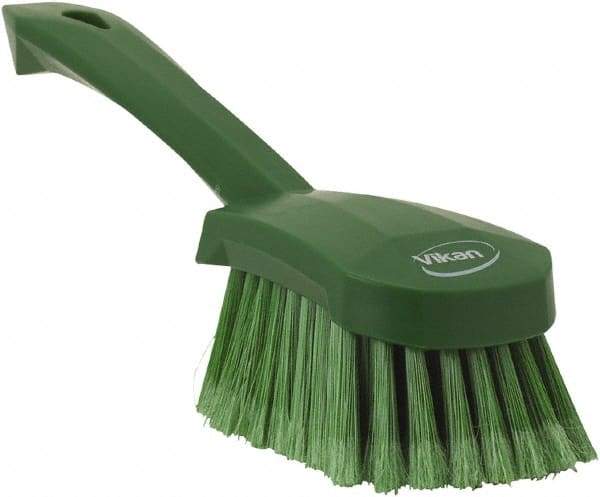 Vikan - 1.8" Bristle Length, Polyester Scrub Brush - 4-1/4" Long x 2-3/4" Wide Head, 10" OAL, Green, Polypropylene Block, Flagged - Americas Industrial Supply