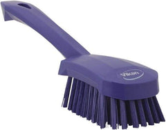 Vikan - 1.3" Bristle Length, Polyester Scrub Brush - 4-1/4" Long x 2-3/4" Wide Head, 10" OAL, Purple, Polypropylene Block - Americas Industrial Supply